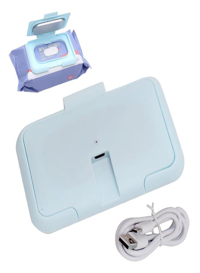 Glomora Baby Wipe Warmer, Wipe Warmer Thermostat Temperature Double Layers Cover Portable USB Wet Wipe Heater for Home,Light Blue - Image 1